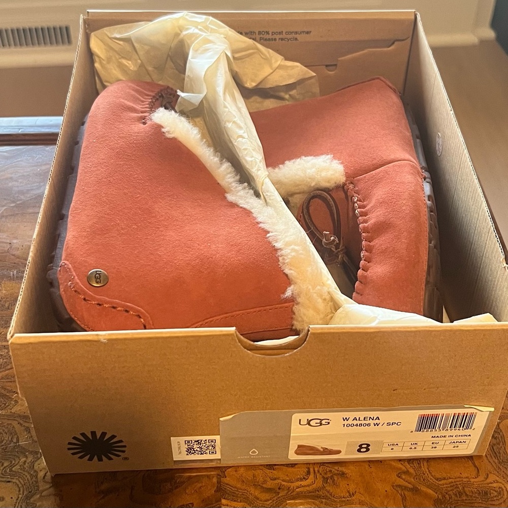 UGG Rose Suede Shearling Slip-On Moccasin Boots